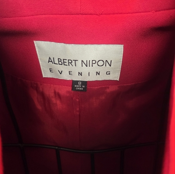 Albert Nipon Red Blazer with High Collar and Embellishments - Picture 3 of 11